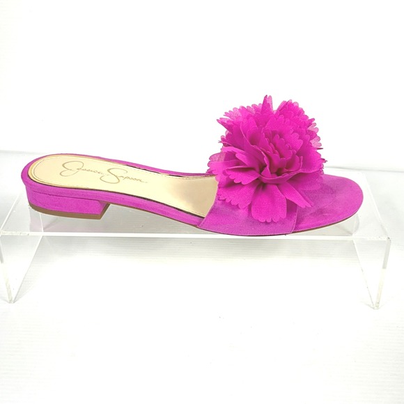 Jessica Simpson Size 9.5 Caralin Fuchsia Pink Suede Flower Mule Slide Sandals - Picture 1 of 11